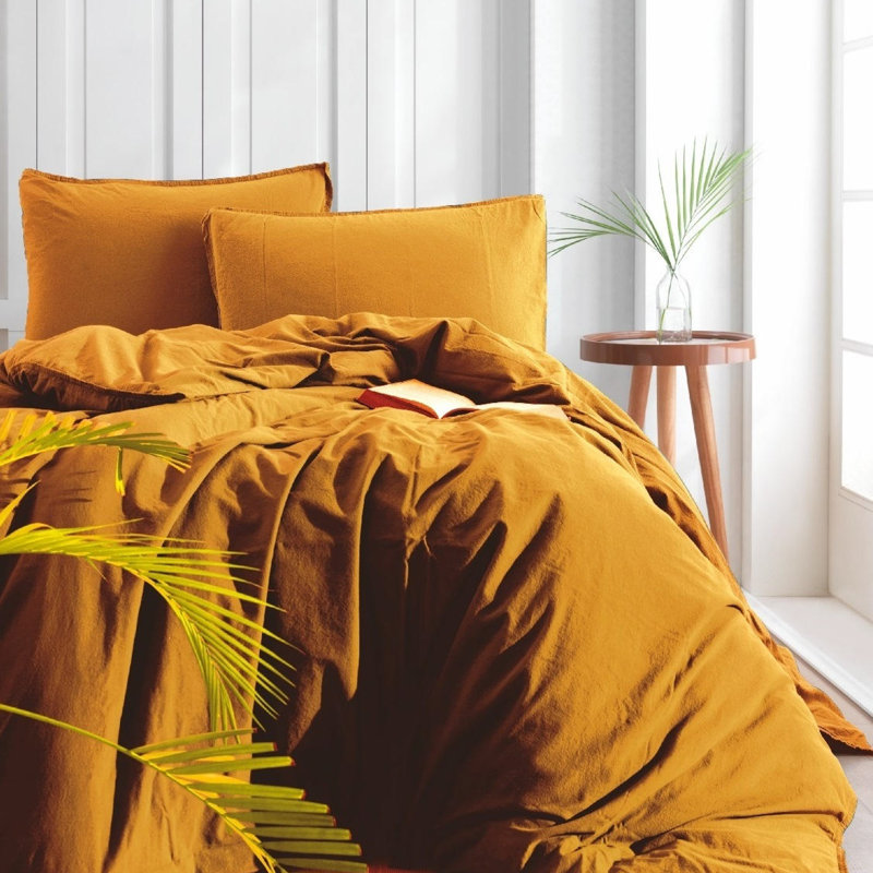 Ensemble de housse de couette 100% coton Snavely, Housse de couette simple + 1 taie d'oreiller 24 po, Jaune