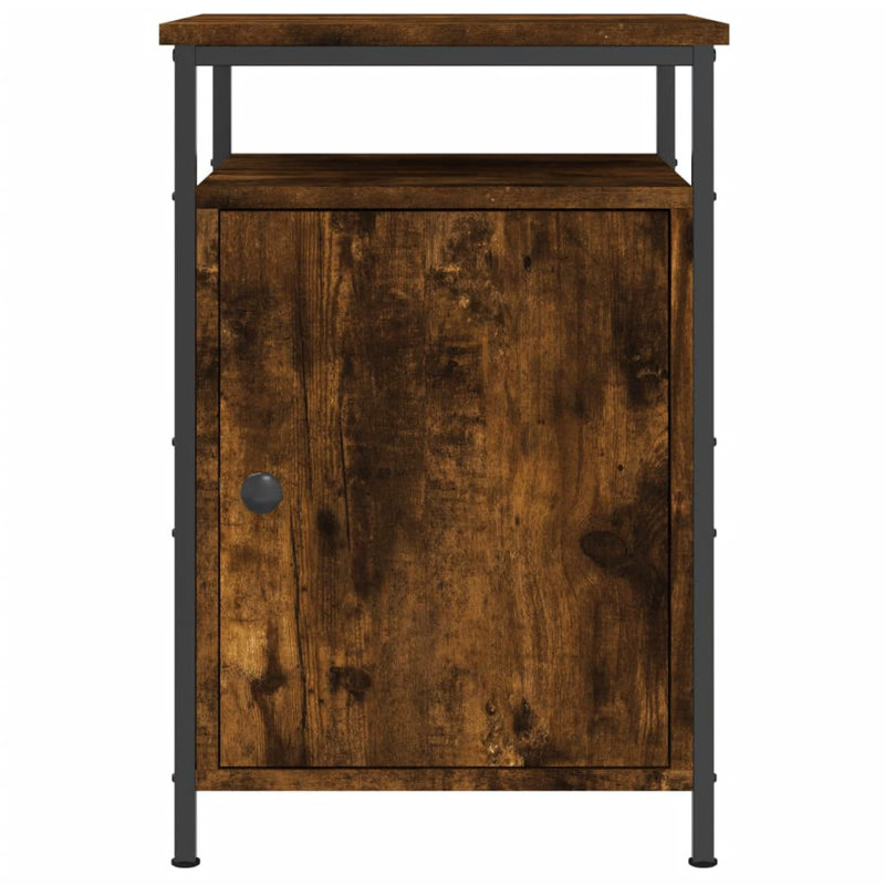 Cyndra 40cm W Iron Bedside Table, Smoked Oak