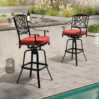 Kenya Powder Aluminum Swivel 29.65'' Bar Stool with Sunbrella® Cushion