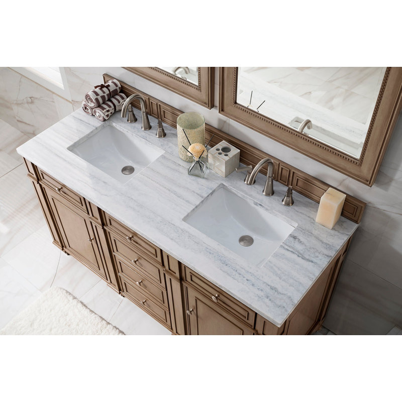 Bristol 60'' W Double Vanity, Whitewashed Walnut, 8" Widespread, Phantome Eclos