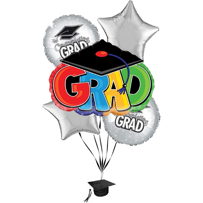 Bouquet de ballons en forme de chapeau de GPU Graduation Congrats Grad (5 / pqt) Pqt / 1, Argent