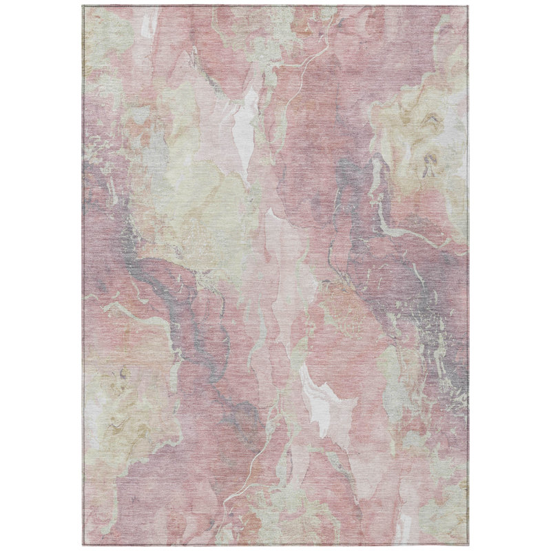 Machine Washable Indoor/Outdoor Xhevrie Pink Rug, Rectangle 3' x 5'