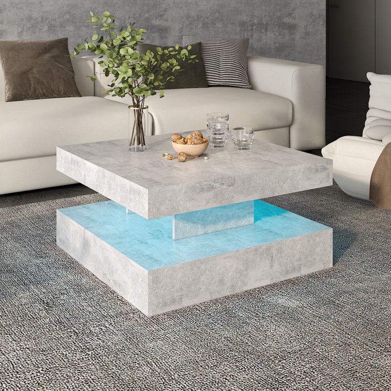 Square Coffee Table with LED & Storage for Living Room, 15.7" H x 30.7" L x 30.7" W