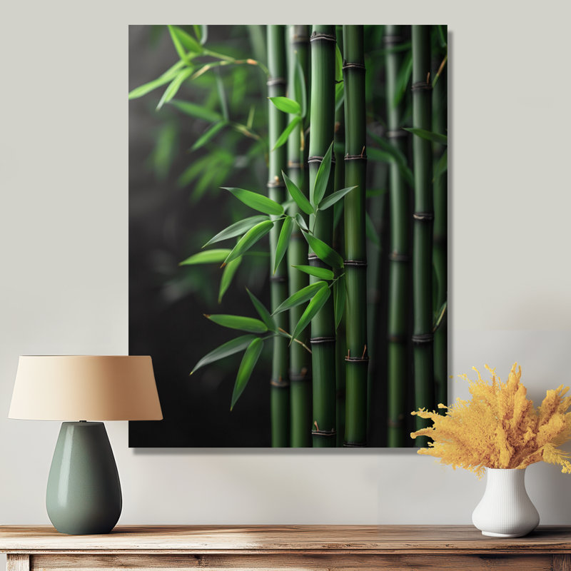 Vert, noir, sérénité, tiges de bambou - art mural en bambou, Toile tendue, 40" H x 30" W