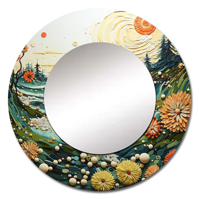 Beach Tidepool Symphony Pointillism I - Beach Large Mirror, Coastal Round Unique Wall Mirror Decor, Printed Metal Art