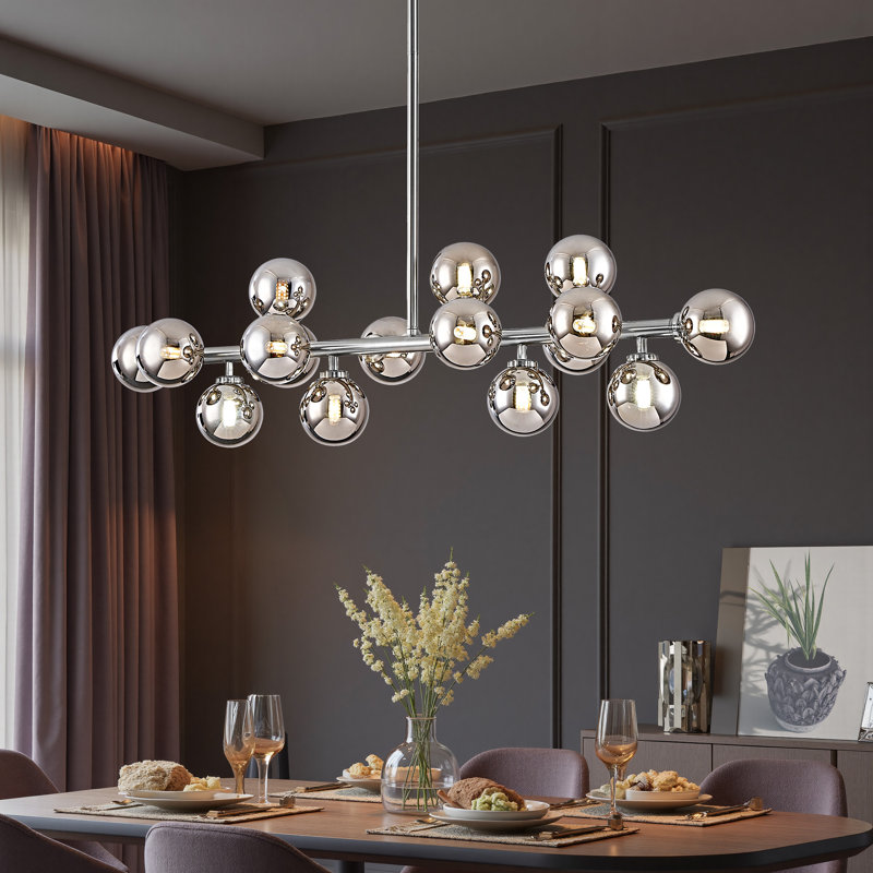 Lustre linéaire spoutnik à 16 lumières Jewellia, Gris fumée, Chrome chrome, 16 Lights