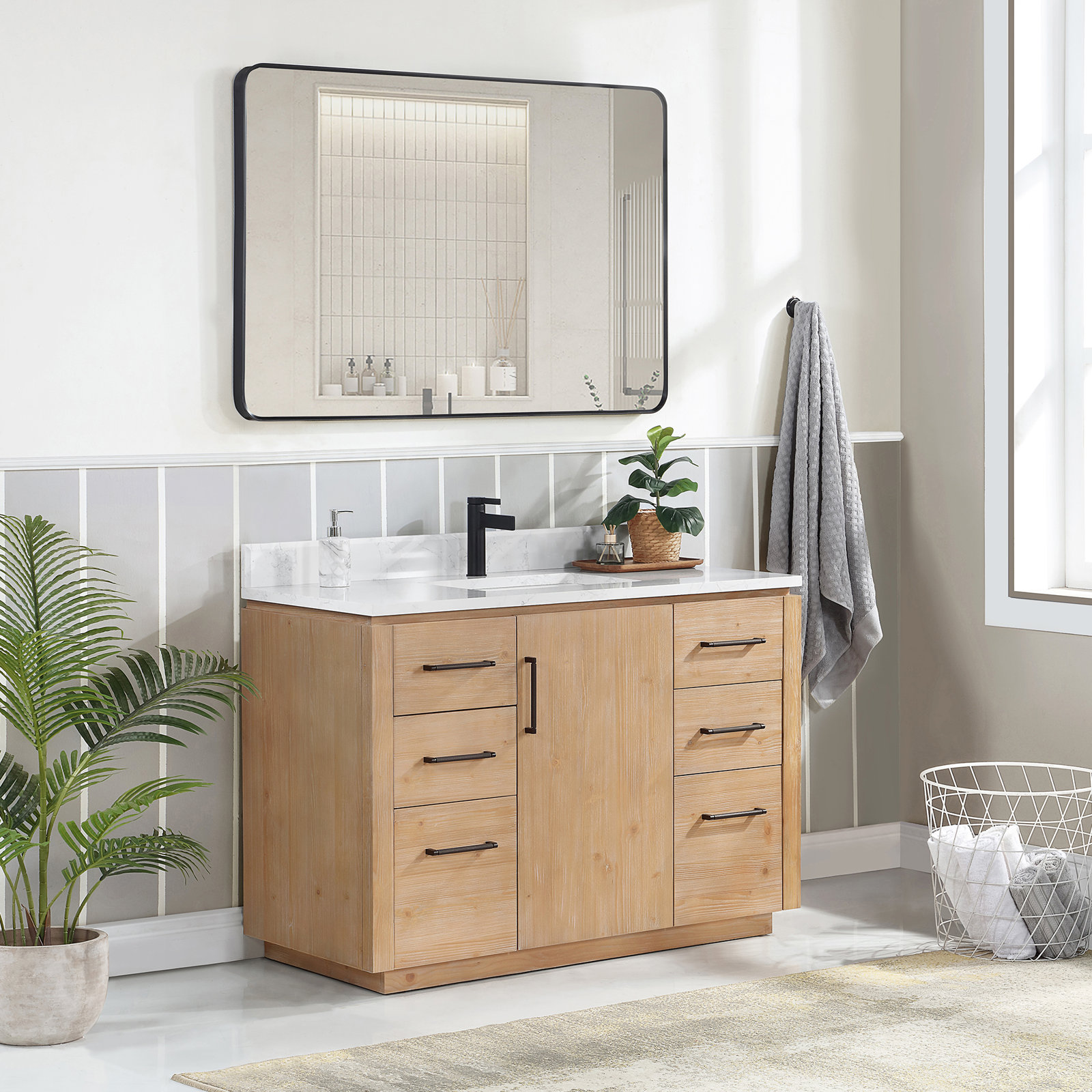 Cloverfield 48'' Single Bathroom Vanity, Fir Wood Brown, Matte Black