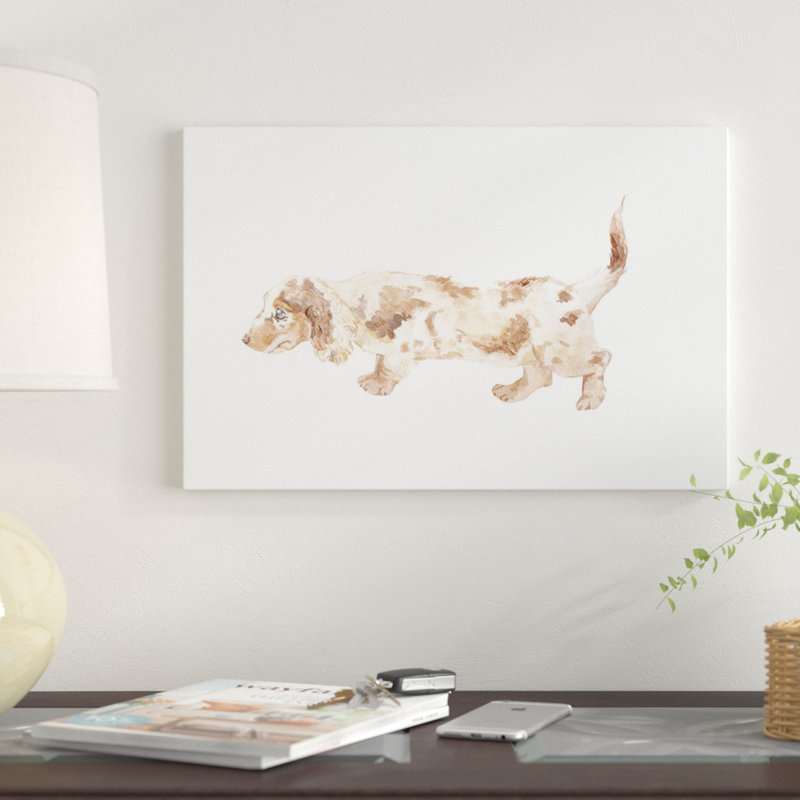 « long-cheveu teckel », impression sur toile, H 12 po x l 18 po x P 1,5 po, Pas de tapis, Toile tendue