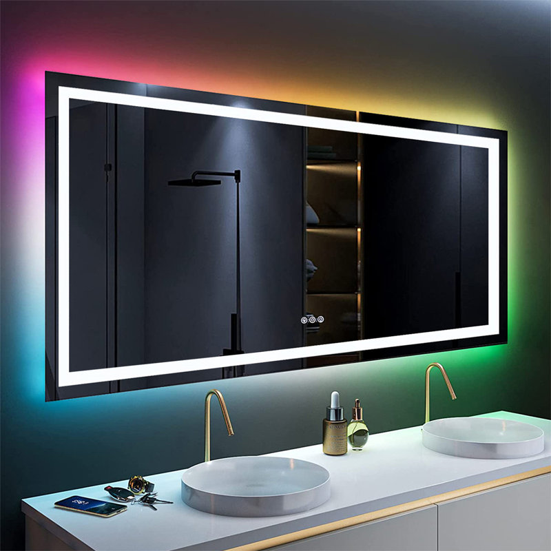  Wayfair Basics® UL Certified RGB Backlit & LED Frontlit Anti-Fog Tempered Glass Bathroom/Vanity Mirror, 72" x 36"