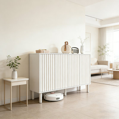 55-Inch Shoe Cabinet With 4 Groove-Press Doors & Solid Wood Legs