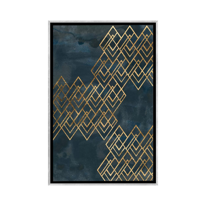 « Deco » en bleu I par June Erica vess-impression, H 26 po x l 18 po x 1,5 po, Toile avec cadre argenté