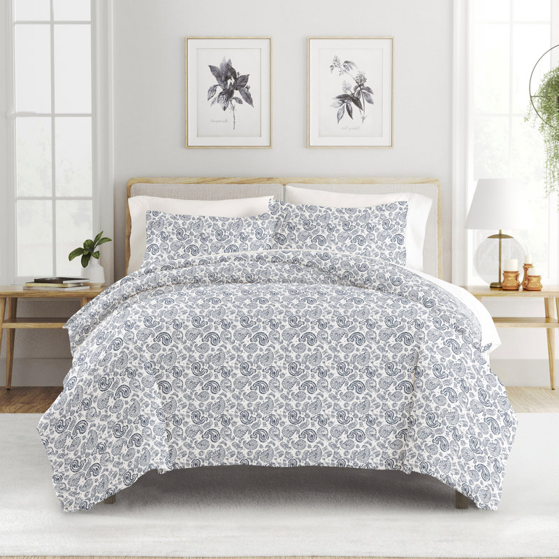 Becky Cameron™ Modern & Contemporary Paisley Duvet Cover, King/Cal. King Duvet Cover + 2 Standard Shams, Navy