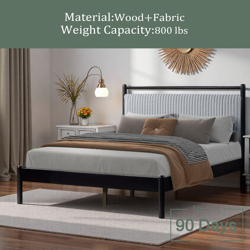 Base de lit en bois avec tête de lit moelleuse, Complète