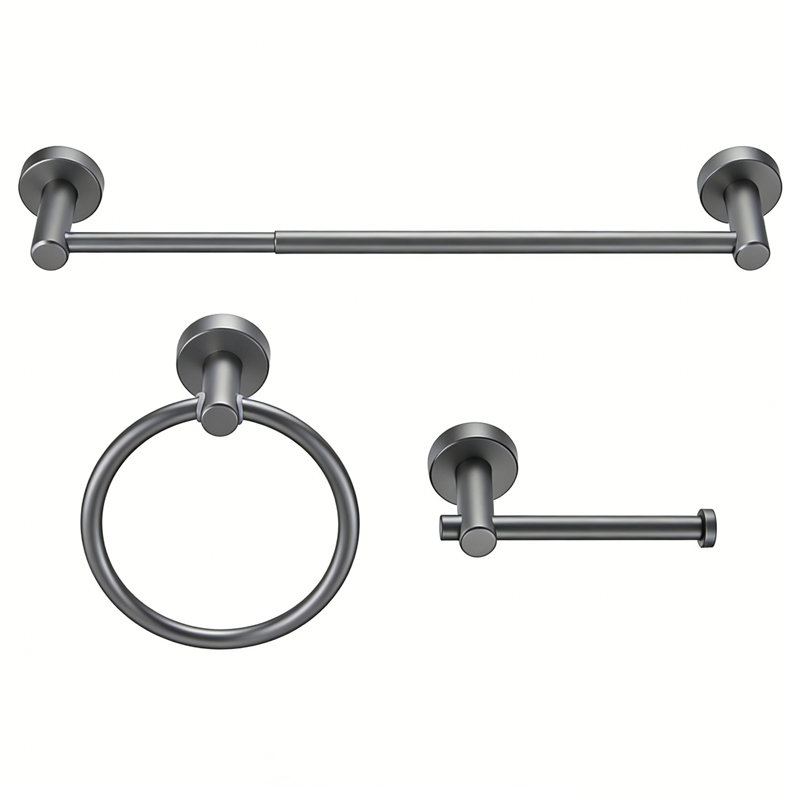 Ensemble d'accessoires de salle de bain en aluminium 3 pièces antirouille et extensible de 16 po à 27 po, Nickel brossé
