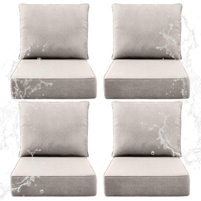 Coussins de chaise d'extérieur, coussins de patio à assise profonde en mousse haute densité 24 po x 23 po avec tissu en oléfine et housse à fermeture à glissière amovible, ensemble de 4 coussins de remplacement pour meubles d'extérieur