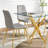 Square Glass Dining Table Set for 4, 36" Tempered Glass Top and 4 Velvet Upholstered Dining Chairs-1401760459-1401760469
