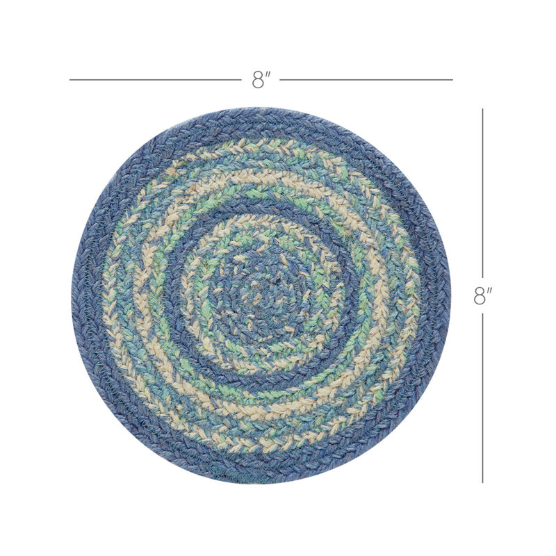 Jolie Blue and Green Jute Round Trivet Set of 3