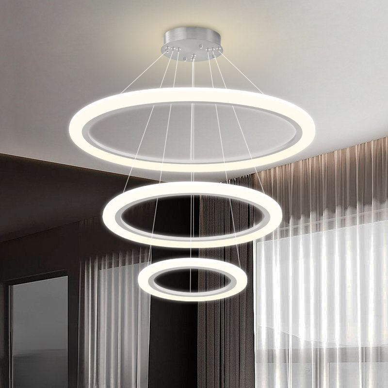 3-Ring Modern Led Chandelier Silver, Silver