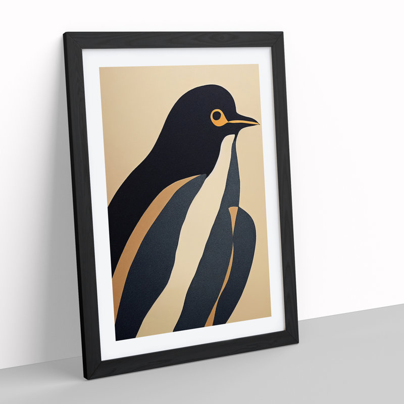 XV1022-3465X Penguin Abstract No.1 - Print, White, 64cm H x 46cm W, Black Frame