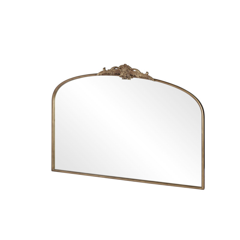 Vintage Arched Gold Mirror: 40"X30" Arched Antique Brass Mirror With Full Metal Frame Baroque Traditional Ornate For Entryway,Fireplace, Living Room, Hallway