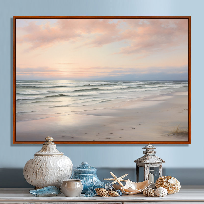 «Beach Serenity Gentle Pink Pastel Sunrise - Coastal Beach», reproduction sur toile, H 34 po x l 44 po x P 1,5 po