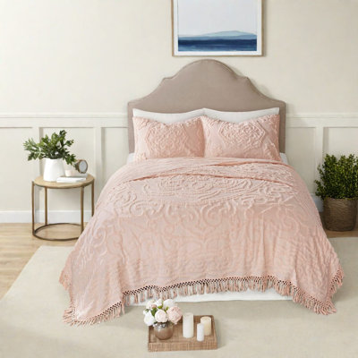 Tufted Cotton Bedding Sets Full Queen Boho Fringe Coverlet For Home