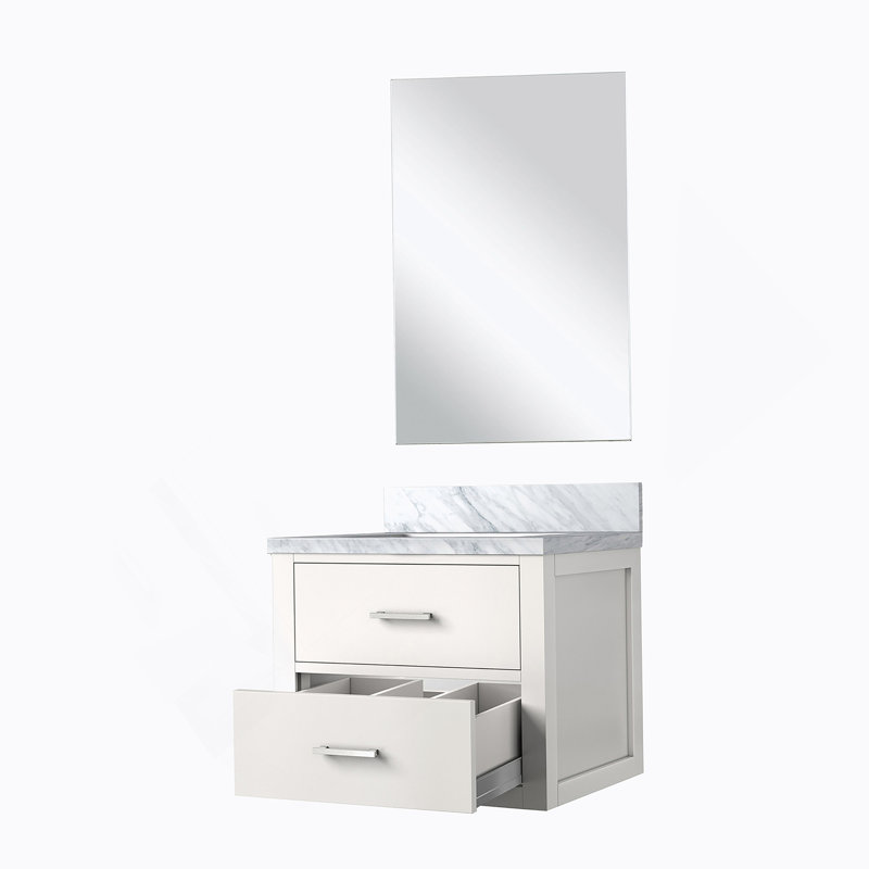 Meuble-lavabo simple 24 po X P 18 po P, comptoir en acrylique et Miroir, Blanc, 24"