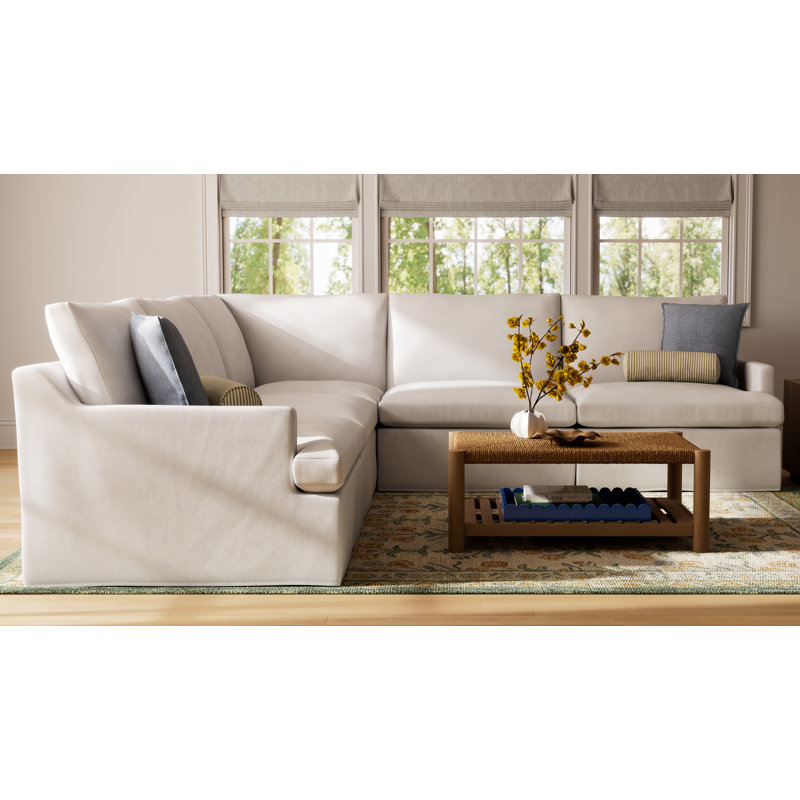 Wrenley 5-Piece Slipcovered Modular Sectional, Conversation Pearl Basketweave