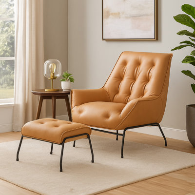 Ensemble de fauteuil et repose-pieds 2 pièces Quiza, cuir fleur