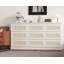 Commode 9 tiroirs en rotin avec station de charge, commode de style ferme, organisateur de rangement pour commode pour chambre à coucher, salon, entrée, blanc-1011692720