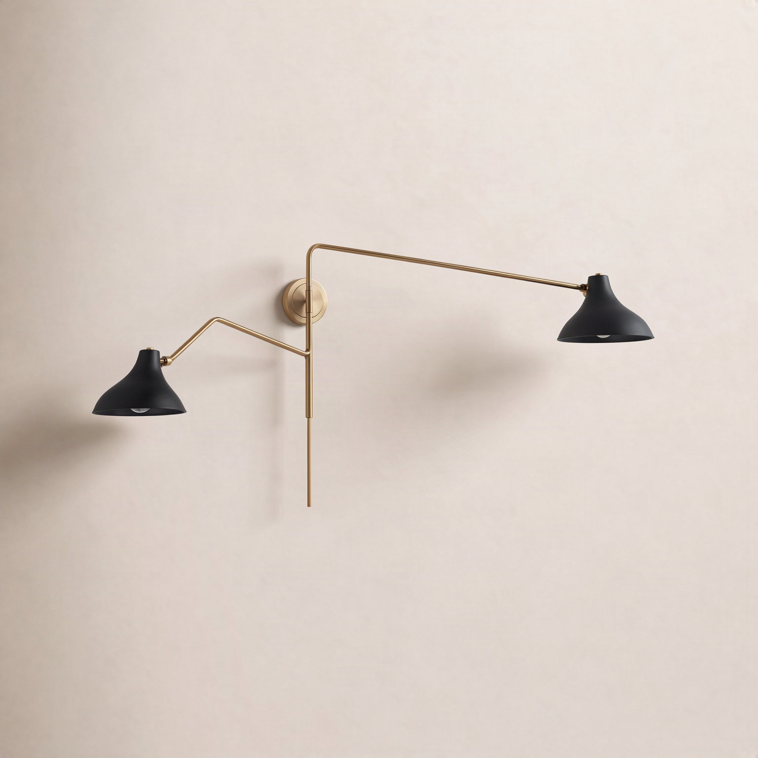 Elyse 2-Light Swing Arm Sconce, Matte Black with Natural Brass, Black