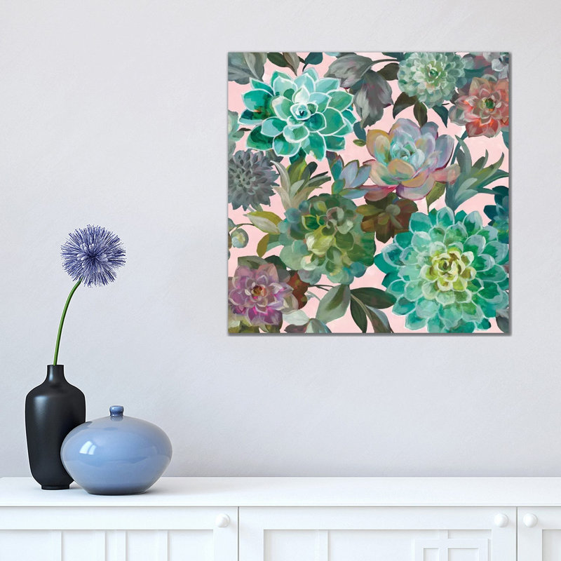 Floral Succulents On Pink by Danhui Nai - Wrapped Canvas Painting, 45.72 cm H x 45.72 cm W