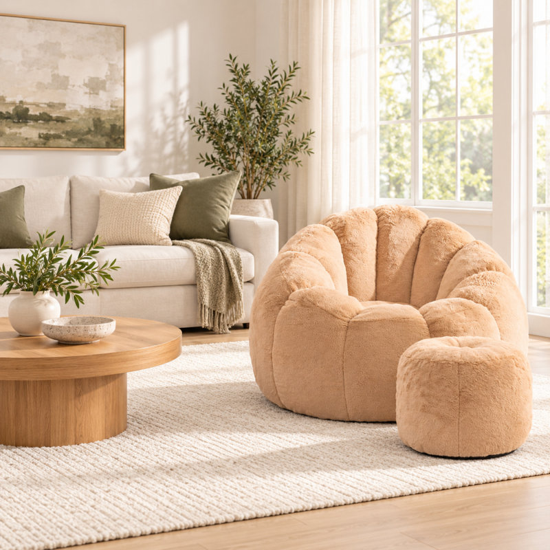Fauteuil à billes avec coussin de compression 40 po Compression, Velours kaki