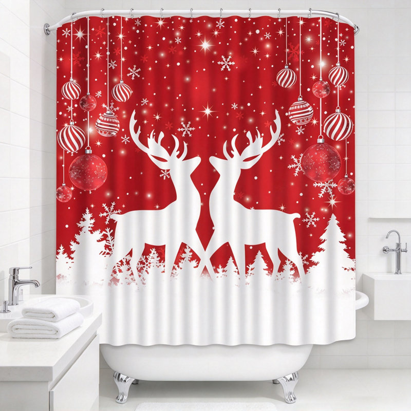Rideau de douche 70,87 "x 70,87" avec motif renne et flocon de neige
