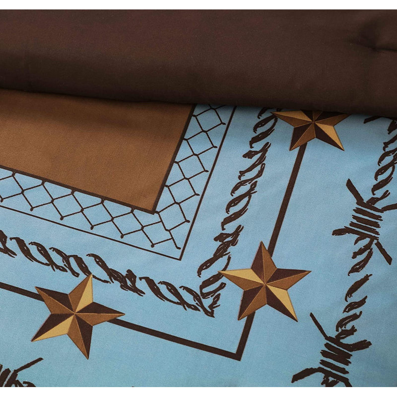 Tulsa 7-Piece Western Cowboy Texas Star Comforter Set, Queen Comforter + 3 Throw Pillows