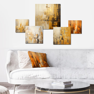 «Modern Cityscape Skycraper Bronze Blocks II» - ensemble d'art mural de 6 gratte-ciel