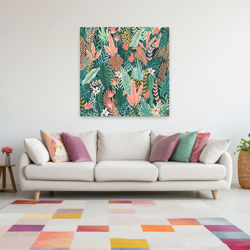 «Jungle Hangout», art abstrait Palm Summer, H 48 po x l 48 po
