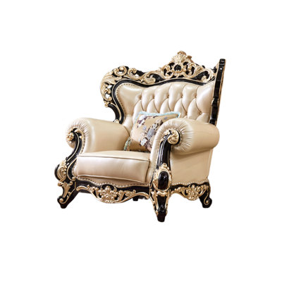 American Luxury Solid Wood Carved Sofa Chair Upholstered Armchair
