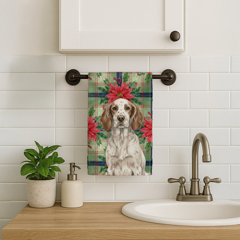 Liver Belton English Setter Christmas PoinsettIas Kitchen Towel, Liver Belton English Setter