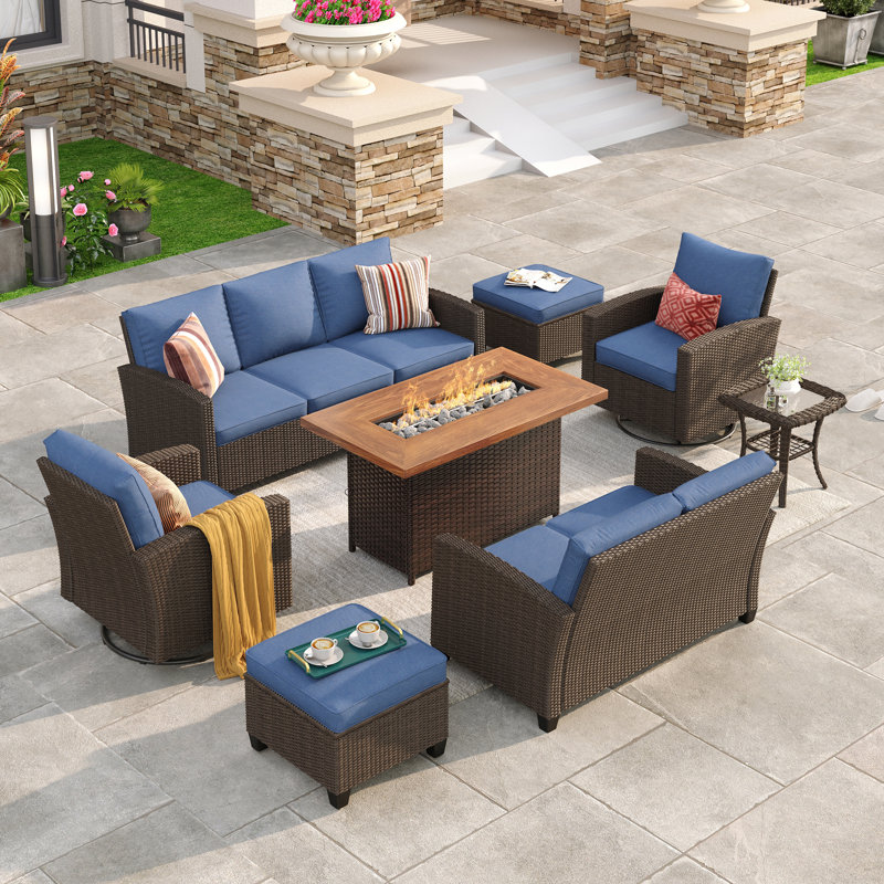 7-Person Patio Coversation Set, Slate Blue