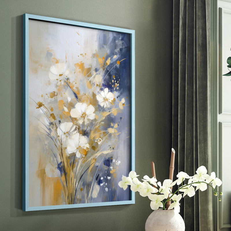 Série FLORAL CCLxxix - reproduction encadrée de qualité supérieure - prête à être accrochée - aucun clou requis, Bleu