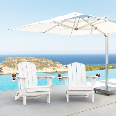 Delman High Density Polyethylene Folding Adirondack Chair With Double Cup Holder(Set Of 2)