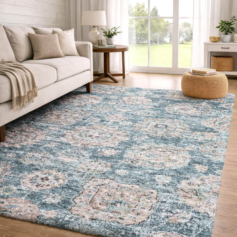 Tapis à poil long de qualité supérieure lavable à la machine ADS634, Teal, 5' x 7'6"