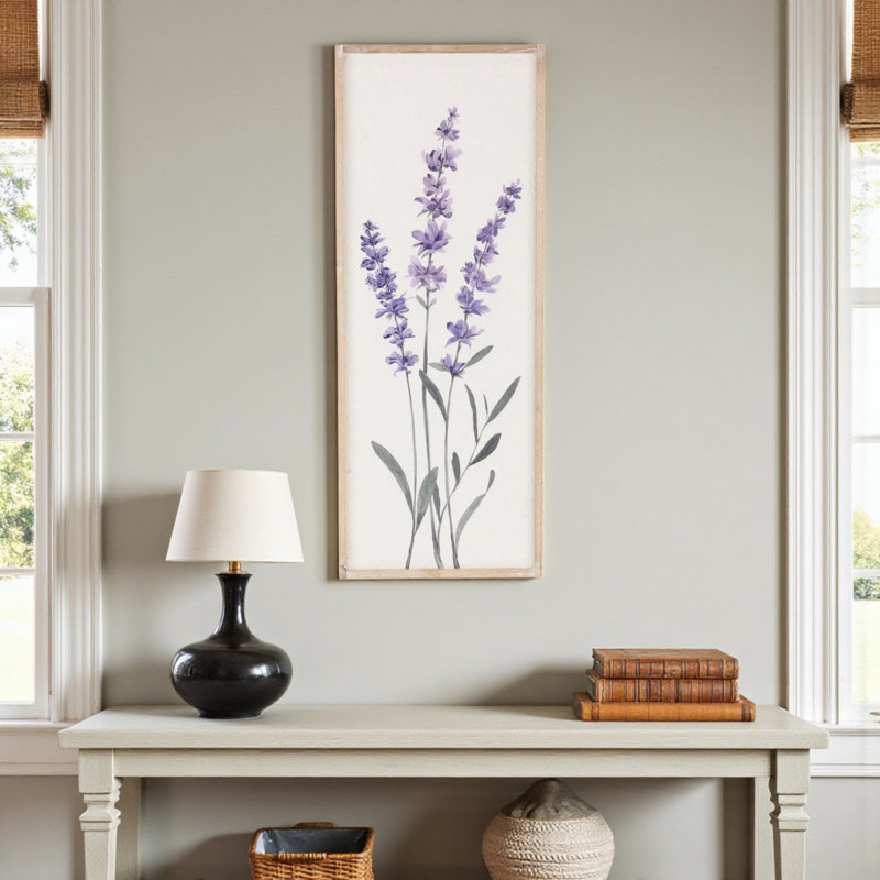 32 po x 12 po, art floral encadré en bois naturel blanc et lavande
