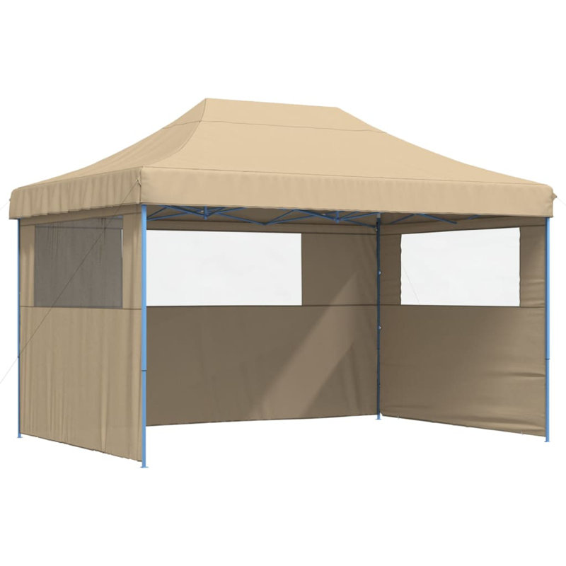 Vidaxl Foldable Party Tent Pop-Up With 3 Sidewalls, Blue, Beige, 315cm H x 410cm W x 279cm D