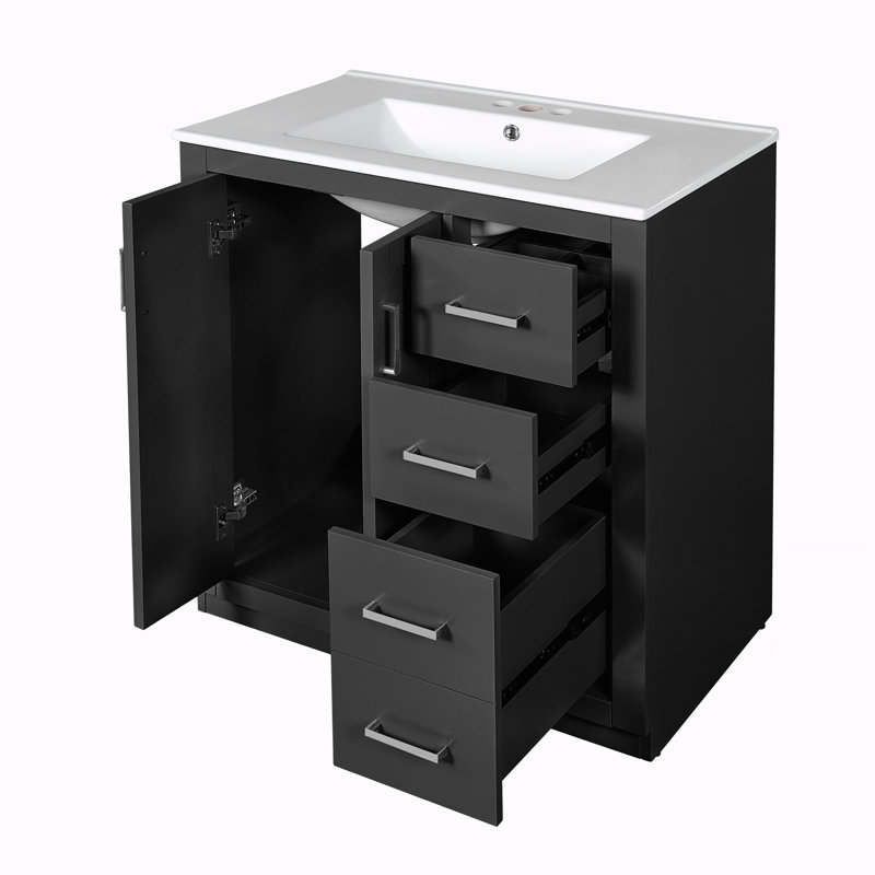 Ensemble de meuble-lavabo de 30 po avec lavabo en céramique pour la salle de bain, Noir
