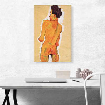 «Stehender Mannlicher Ruckenakt 1910» par Egon Schiele, reproduction d'art sur toile tendue