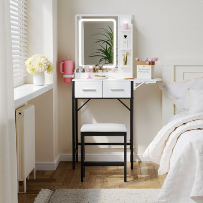 Small Makeup Vanity Set with LED Mirror & Stool by Wrought Studio