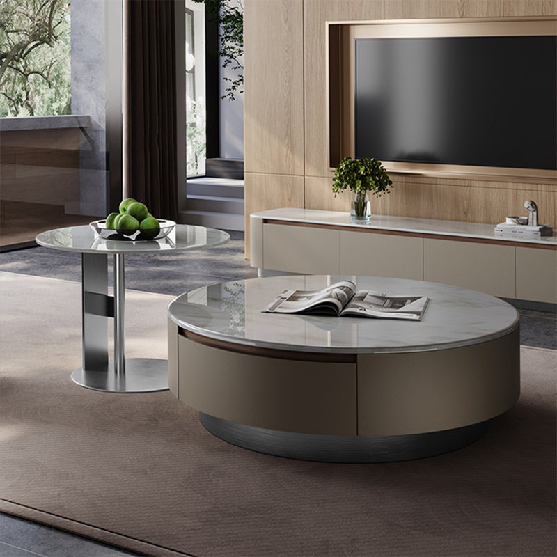 Table basse ronde moderne en marbre, H 15,7 po x L 31,5 po x l 31,5 po
