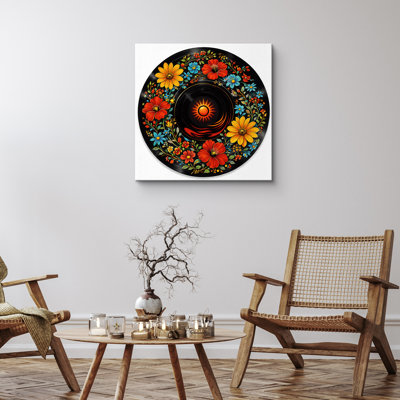 Floral Vinyl Record Artwork, Colorful Botanical Music Theme Pictures, Framed Canvas Giclee Print Wall Art